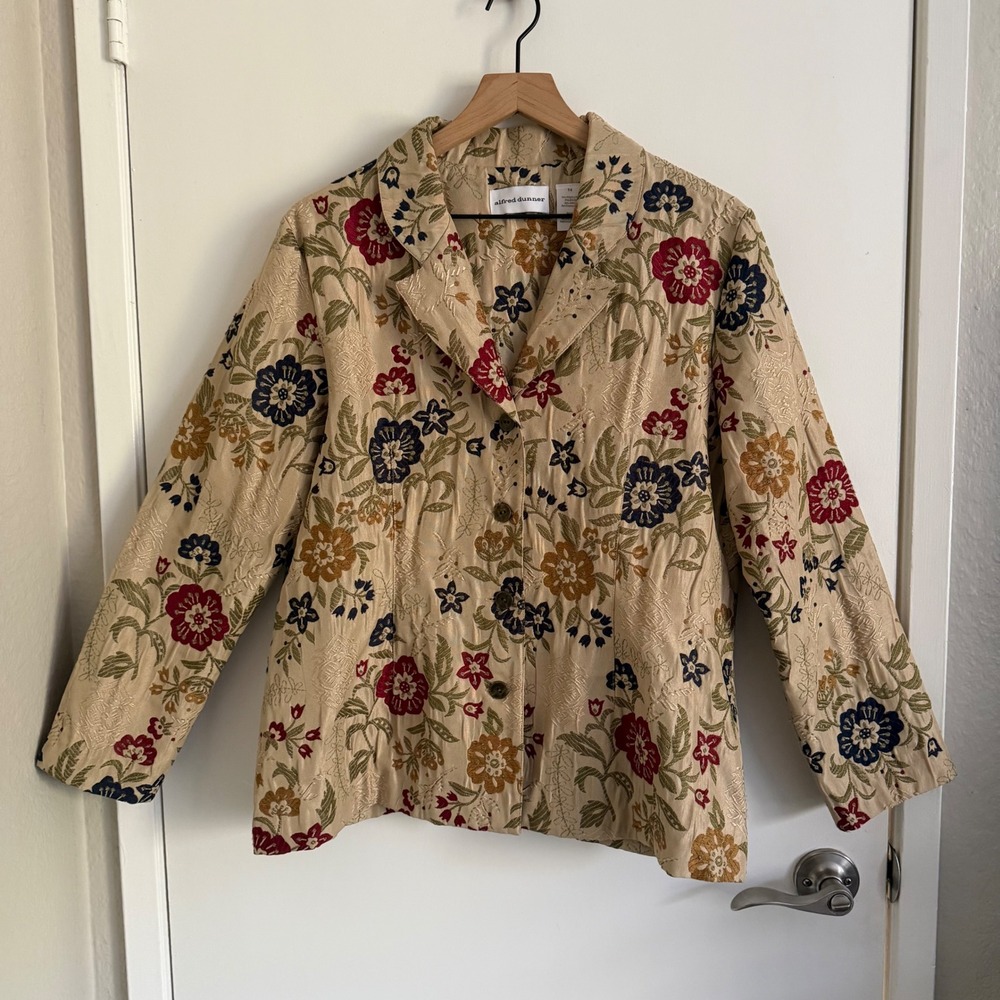 Alfred Dunner Womens Floral Tapestry Button Front Jacket Size 14 Coquette Boho